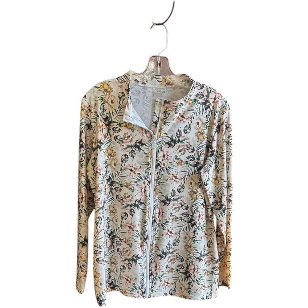 Women's Calypsa by Modli Full-Zip Quick-Dry Ivory Garden Nora Swim Top Sz 1X